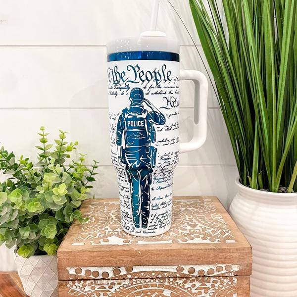 We The People Police 40oz Tumbler, Policeman Gift, Police Mug, Engraved Police Tumbler, Gift for Police, Patriotic Tumbler