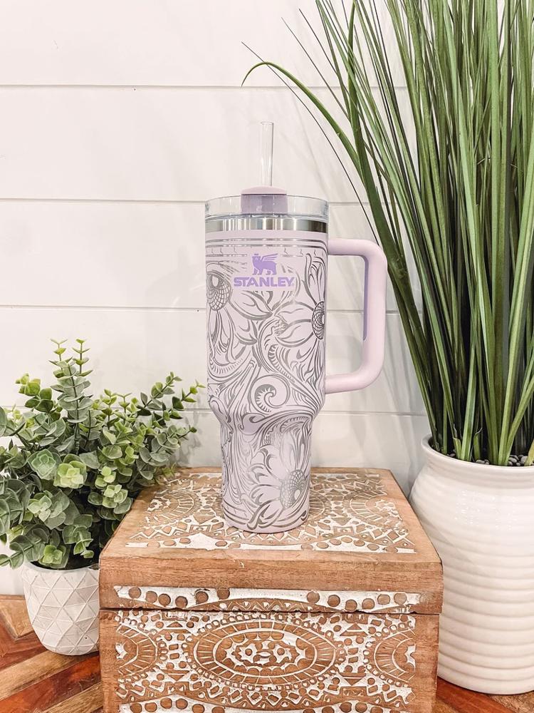 Tooled Leather Western Stanley 40oz Tumbler, Engraved Travel Mug, Engraved Tumbler, Cowgirl Gift, Country Girl Tumbler, Birthday, Nashville Bach