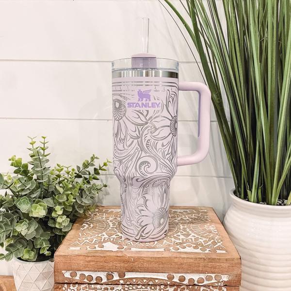 Tooled Leather Western Stanley 40oz Tumbler, Engraved Travel Mug, Engraved Tumbler, Cowgirl Gift, Country Girl Tumbler, Birthday, Nashville Bach