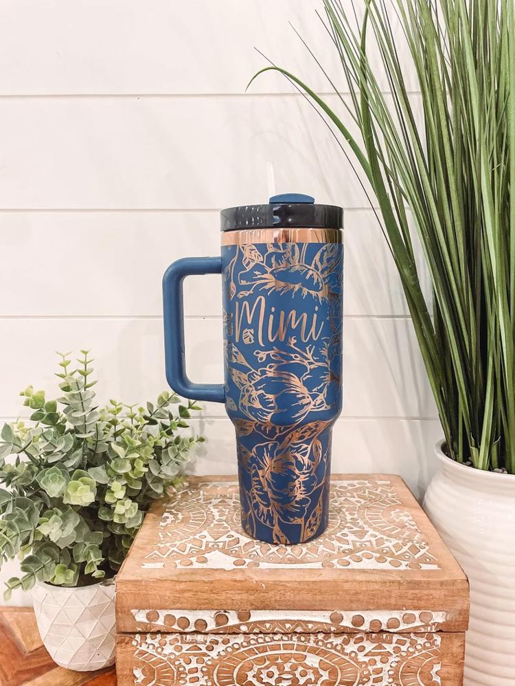 Peony Tumbler 40oz, Peony Travel Mug, Engraved Tumbler, Engraved Mug, Floral Tumbler, Full Wrap Tumbler, Copper and Cream Cup, Peony Flower