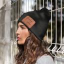 Black Black Customized Leatherette Patch Beanie