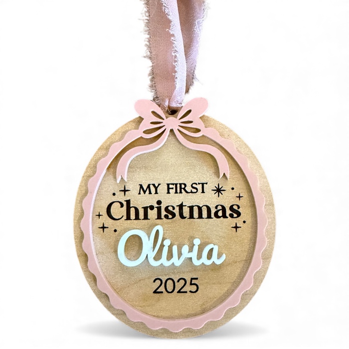 Personalized My First Christmas Ornament 2025, Custom Name Ornament with Bow, Keepsake for Newborn