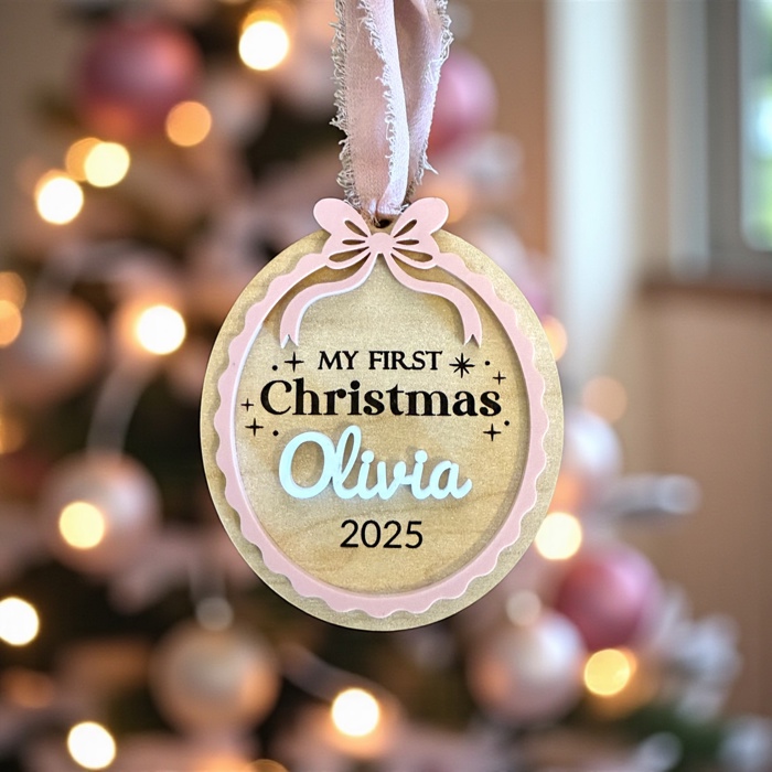 Personalized My First Christmas Ornament 2025, Custom Name Ornament with Bow, Keepsake for Newborn