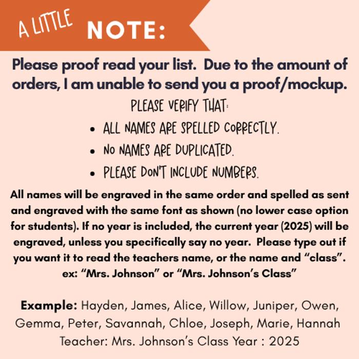 Personalized Teacher Ornament with Class names