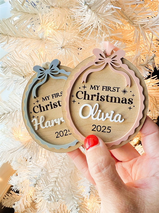 Personalized My First Christmas Ornament 2025, Custom Name Ornament with Bow, Keepsake for Newborn