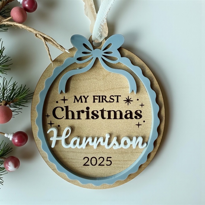 Personalized My First Christmas Ornament 2025, Custom Name Ornament with Bow, Keepsake for Newborn