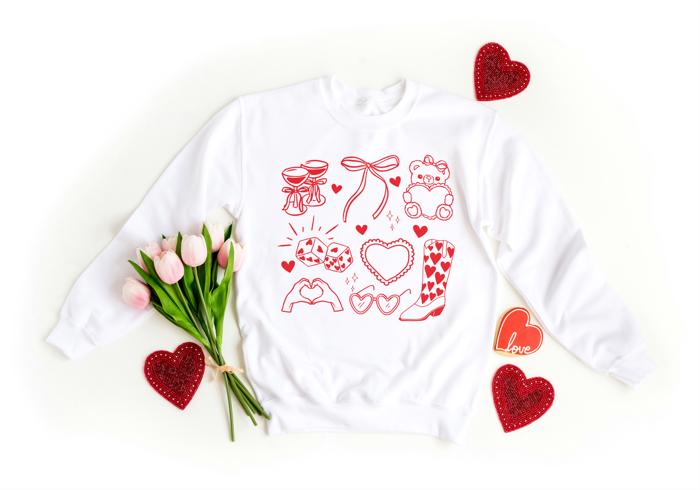 Valentine Doodle Bow Sweatshirt