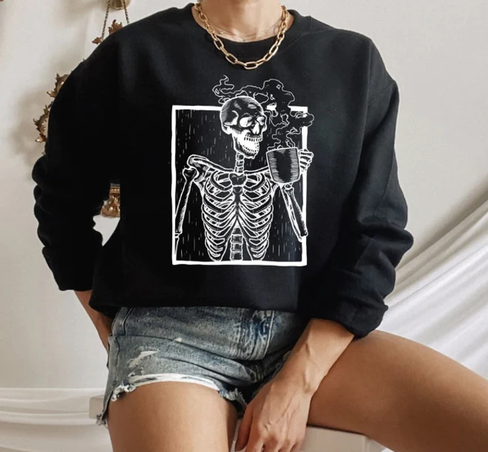 Skeleton Drinking Coffee Sweatshirt
