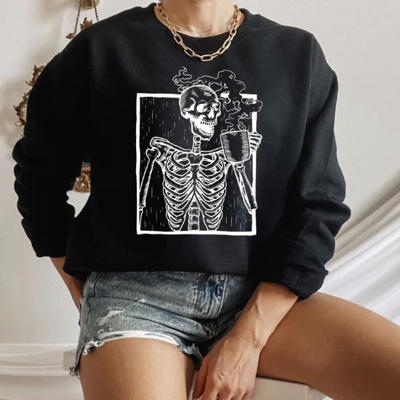 Skeleton Drinking Coffee Sweatshirt