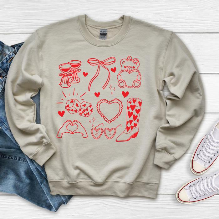 Valentine Doodle Bow Sweatshirt