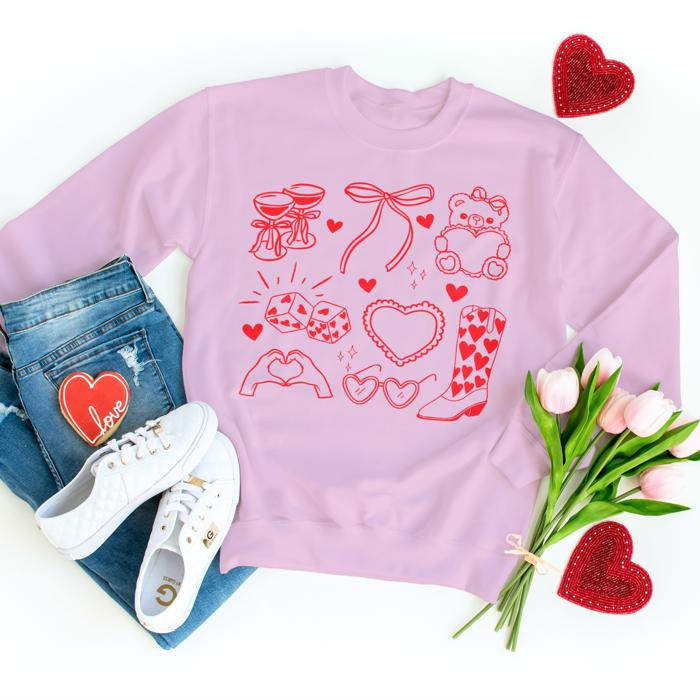Valentine Doodle Bow Sweatshirt