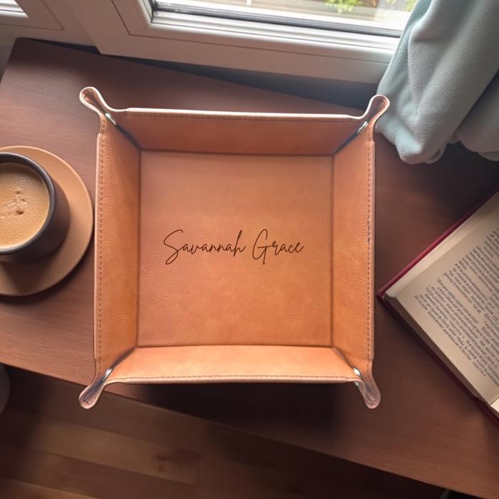 Custom Vegan Leather Organizer Valet Tray, Personalized Catch All Tray, By the door caddy