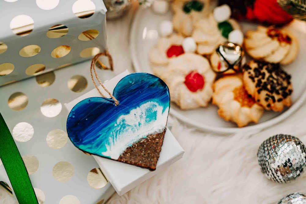 Christmas Ornament, Heart Shaped Beach Ocean Christmas Decor