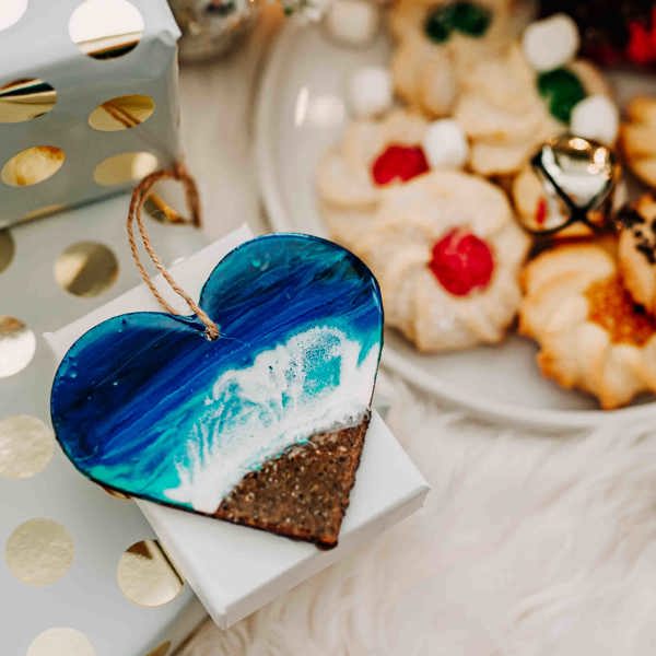 Christmas Ornament, Heart Shaped Beach Ocean Christmas Decor