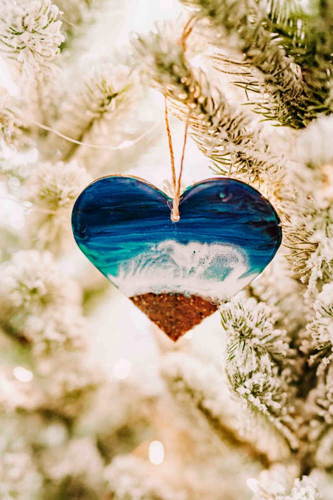 Christmas Ornament, Heart Shaped Beach Ocean Christmas Decor