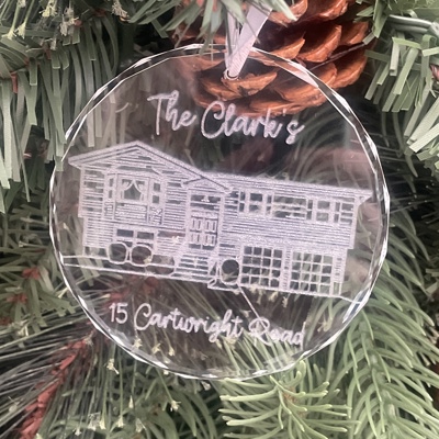 Personalized House Christmas Ornament, Custom Laser Engraved Line Drawing  