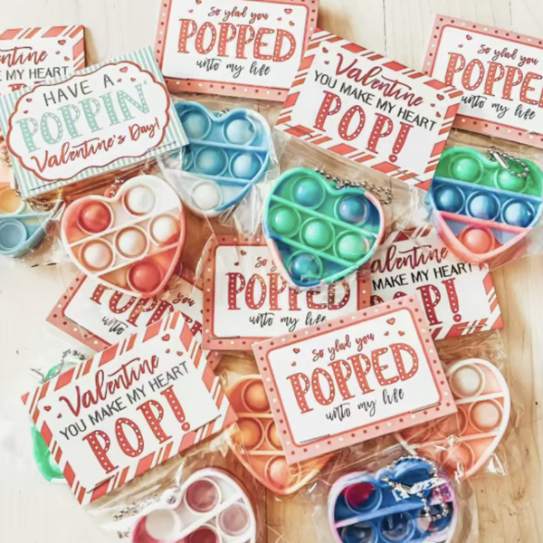 Non-Sugar Pop-It Valentine Keychain Gift | 10 Pack