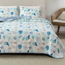 Queen Blue Coral Coastal Seashells Quilt Set