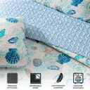 Queen Blue Coral Coastal Seashells Quilt Set