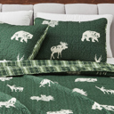 King Forest Green Green Wildlife Lodge Quilt Set with Shams
