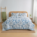 Queen Navy Coral Ultra Soft Coastal Inspired Stitch Quilt Set