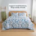 Queen Navy Coral Ultra Soft Coastal Inspired Stitch Quilt Set