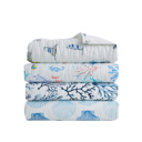 Queen Navy Coral Ultra Soft Coastal Inspired Stitch Quilt Set