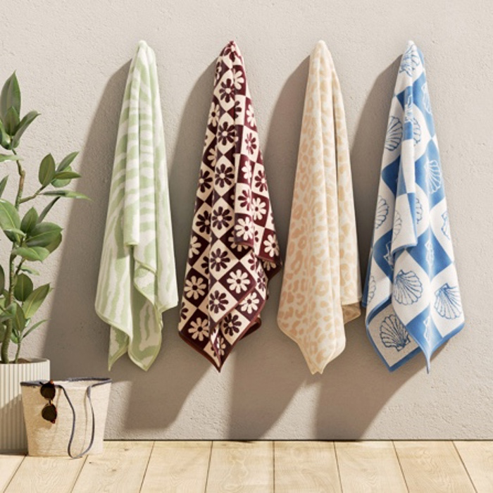 100% Cotton Velour Retro Print Oversized Beach Towel - 36" x 68"