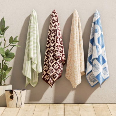 100% Cotton Velour Retro Print Oversized Beach Towel - 36" x 68"