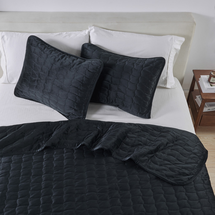 Stitched Velvet Quilt Set