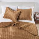 Twin Cognac Stitched Velvet Quilt Set