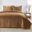 King Cognac Stitched Velvet Quilt Set