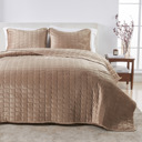 Queen Cappuccino Stitched Velvet Quilt Set