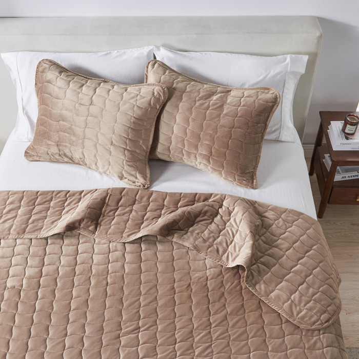 Stitched Velvet Quilt Set