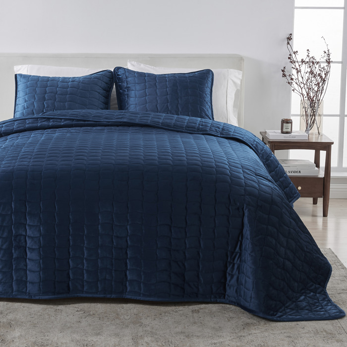 Stitched Velvet Quilt Set