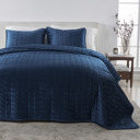 Queen Navy Stitched Velvet Quilt Set