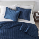 King Navy Stitched Velvet Quilt Set