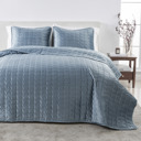 Twin Steel Blue Stitched Velvet Quilt Set