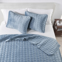 Queen Steel Blue Stitched Velvet Quilt Set