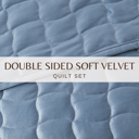 Queen Steel Blue Stitched Velvet Quilt Set