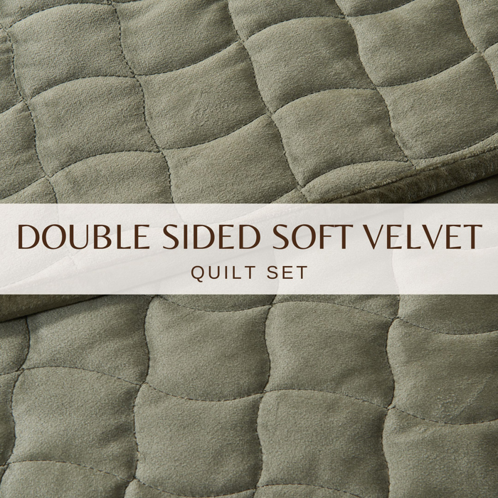 Stitched Velvet Quilt Set