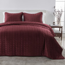 King Merlot Stitched Velvet Quilt Set