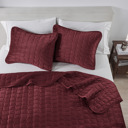 King Merlot Stitched Velvet Quilt Set