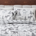 Twin Moose - Grey Moose Printed Lodge Quilt Set with Shams