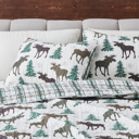 Twin Moose - Chocolate Moose Printed Lodge Quilt Set with Shams