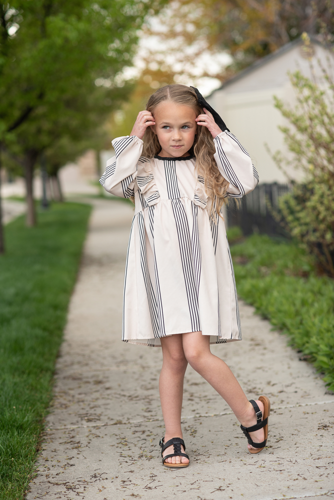 Cream Stripe Ruffle Dress