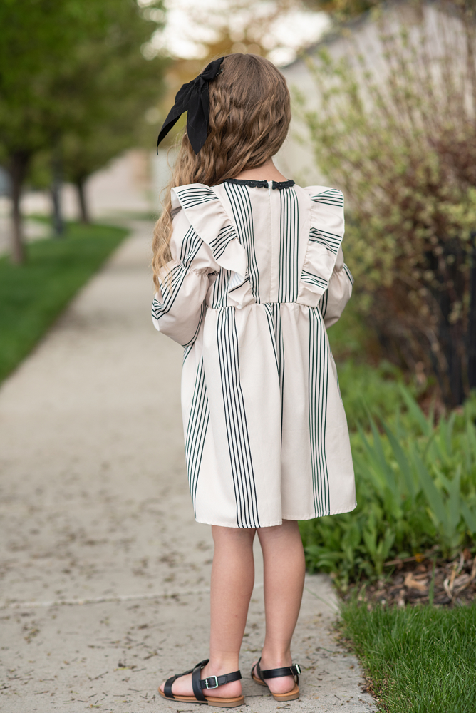 Cream Stripe Ruffle Dress