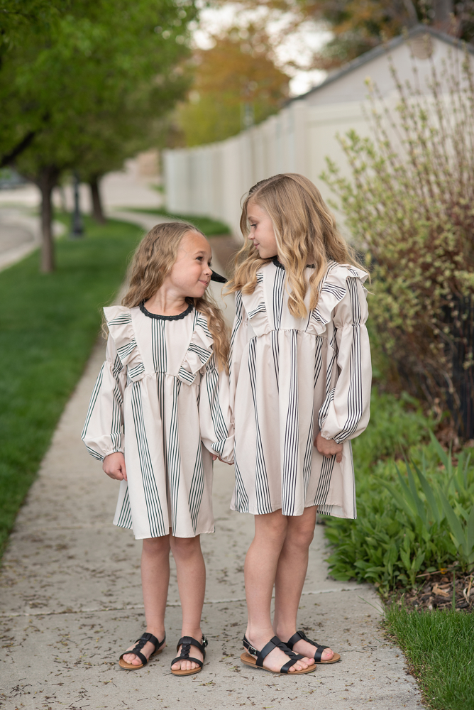 Cream Stripe Ruffle Dress