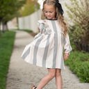  Cream Stripe Ruffle Dress