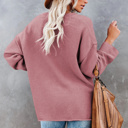   Pink Henley Pullover Drop Shoulder Sweater